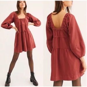 Free People Denim Lou Jean Babydoll Dress size Small